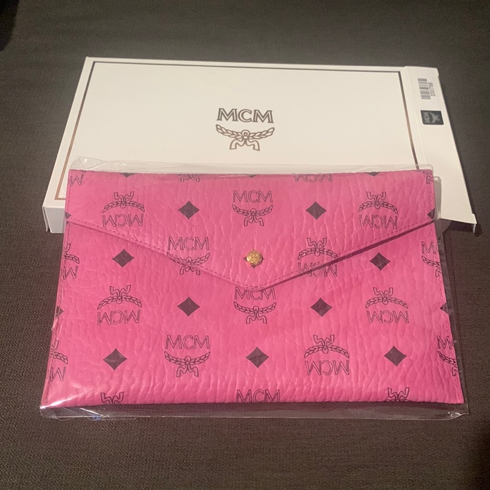 MCM Pink Logo Envelope Clutch